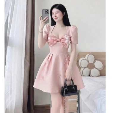 Đầm váy nữ Tafta đính nơ tay phồng, size 50-95kg, dự tiệc Tết Noel – Giá chỉ 179.000₫