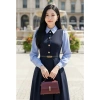 Đầm váy phối sơ mi tay lụa, vải chéo Hàn co giãn, dáng dài thanh lịch công sở, chỉ 295.000đ