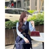 Đầm váy phối sơ mi tay lụa, vải chéo Hàn co giãn, dáng dài thanh lịch công sở, chỉ 295.000đ 4