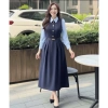 Đầm váy phối sơ mi tay lụa, vải chéo Hàn co giãn, dáng dài thanh lịch công sở, chỉ 295.000đ 5