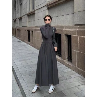 Đầm váy thun nữ dài xòe tay dài cổ cao - Giao Trước Tết, 149k QCCC AHA SP02 7
