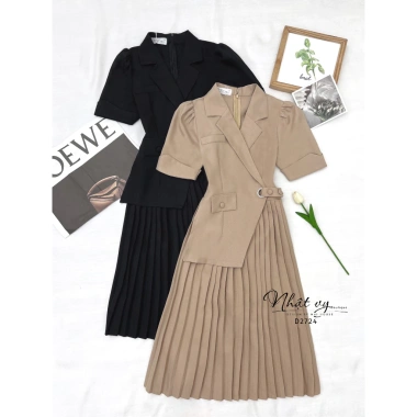 Đầm vest bigsize công sở Maihouse tay ngắn dập ly, form dài chất lụa sọc gân - 249k
