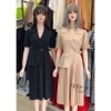 Đầm vest bigsize công sở Maihouse tay ngắn dập ly, form dài chất lụa sọc gân - 249k 5