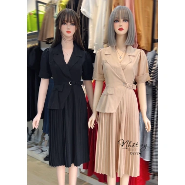 Đầm vest bigsize công sở Maihouse tay ngắn dập ly, form dài chất lụa sọc gân - 249k