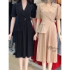 Đầm vest bigsize công sở Maihouse tay ngắn dập ly, form dài chất lụa sọc gân - 249k 6