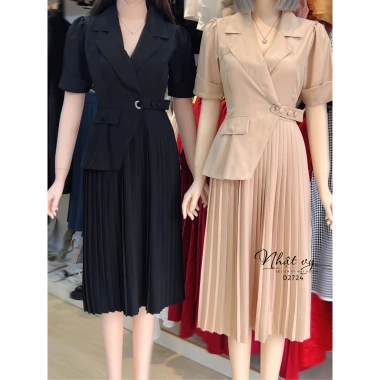 Đầm vest bigsize công sở Maihouse tay ngắn dập ly, form dài chất lụa sọc gân - 249k
