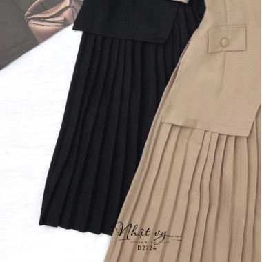 Đầm vest bigsize công sở Maihouse tay ngắn dập ly, form dài chất lụa sọc gân - 249k