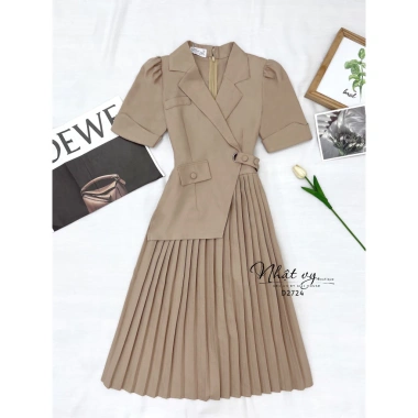 Đầm vest bigsize công sở Maihouse tay ngắn dập ly, form dài chất lụa sọc gân - 249k