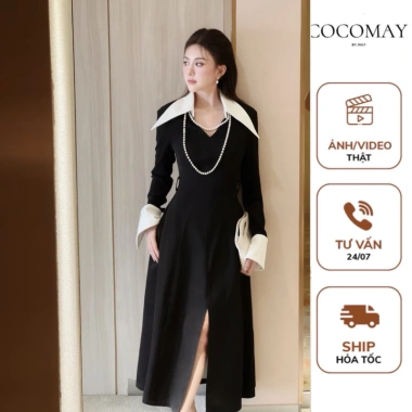 Đầm Vest Hazel COCOMAY - Thiết Kế Lá Cổ Trắng Thanh Lịch Maxi Tay Dài Nữ 699k 2