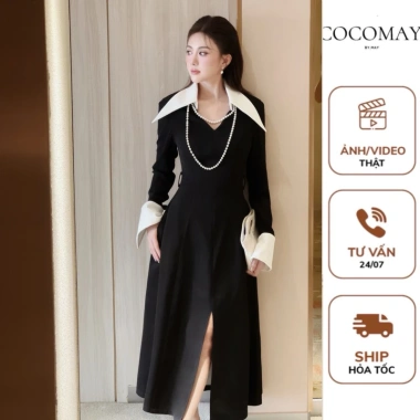 Đầm Vest Hazel COCOMAY - Thiết Kế Lá Cổ Trắng Thanh Lịch Maxi Tay Dài Nữ 699k 3