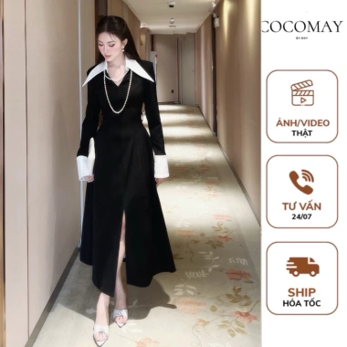 Đầm Vest Hazel COCOMAY - Thiết Kế Lá Cổ Trắng Thanh Lịch Maxi Tay Dài Nữ 699k 4