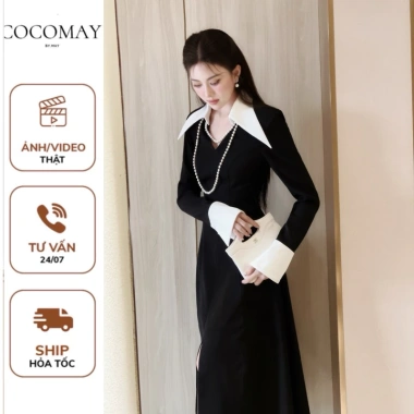 Đầm Vest Hazel COCOMAY - Thiết Kế Lá Cổ Trắng Thanh Lịch Maxi Tay Dài Nữ 699k 5