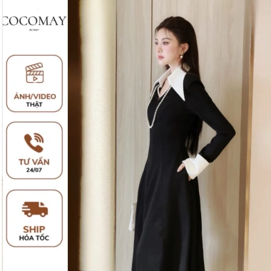 Đầm Vest Hazel COCOMAY - Thiết Kế Lá Cổ Trắng Thanh Lịch Maxi Tay Dài Nữ 699k 6