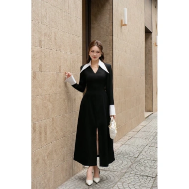 Đầm Vest Hazel COCOMAY - Thiết Kế Lá Cổ Trắng Thanh Lịch Maxi Tay Dài Nữ 699k 7