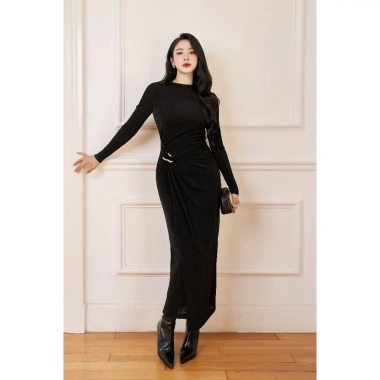 Đầm xoắn eo đắp tà tay dài ELLA DORA - Thanh lịch sang trọng, ấm áp mùa đông, giá chỉ 999k 4