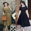 Đầm Xòe Cổ Trắng Nơ Nhí 3 Nút Cài Eo Tôn Dáng Thanh Lịch – MORI CLOTHINGS 9