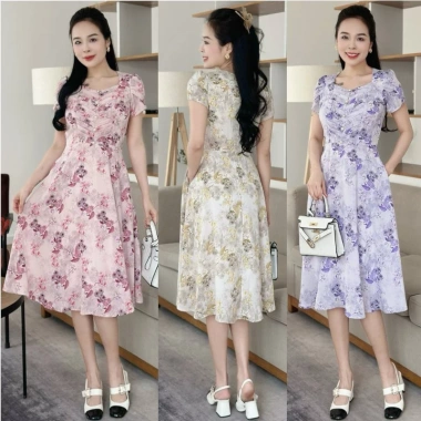 Đầm xòe hoa nhí xếp ngực đính nút tay búp sen có túi - Giá giảm 169.100₫ 9 Đầm xòe hoa nhí xếp ngực đính nút tay búp sen có túi - Giá giảm 169.100₫ 9