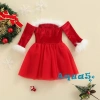 Đầm xoè tutu tay dài trễ vai hoạ tiết Giáng Sinh bé gái, chất lượng cao, 234.144 VND
