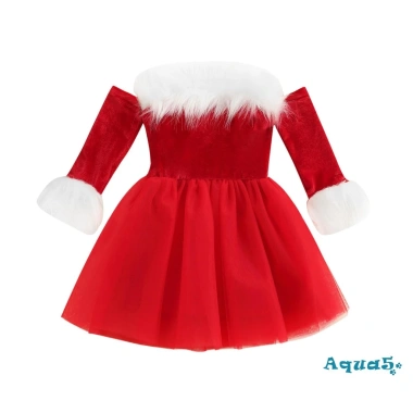 Đầm xoè tutu tay dài trễ vai hoạ tiết Giáng Sinh bé gái, chất lượng cao, 234.144 VND 2