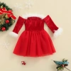 Đầm xoè tutu tay dài trễ vai hoạ tiết Giáng Sinh bé gái, chất lượng cao, 234.144 VND 3