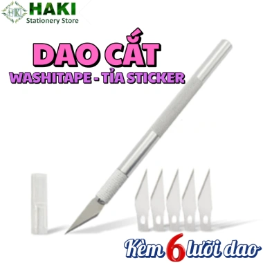Dao cắt washi tape HAKI - Dụng cụ dán bullet journal, 6 lưỡi dao tỉa sticker