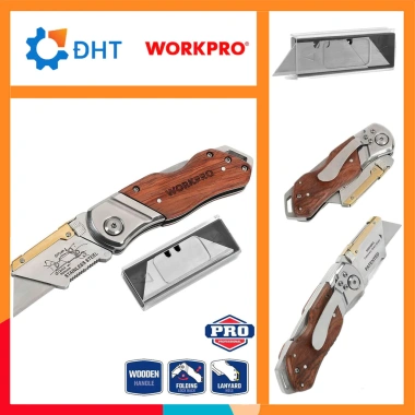 Dao rọc cáp Workpro WP211.014 trổ gấp gọn đa năng, cán gỗ, 10 lưỡi Giá chỉ 212.000 VND