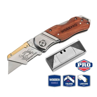 Dao rọc cáp Workpro WP211.014 trổ gấp gọn đa năng, cán gỗ, 10 lưỡi Giá chỉ 212.000 VND