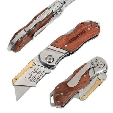 Dao rọc cáp Workpro WP211.014 trổ gấp gọn đa năng, cán gỗ, 10 lưỡi Giá chỉ 212.000 VND