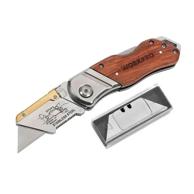 Dao rọc cáp Workpro WP211.014 trổ gấp gọn đa năng, cán gỗ, 10 lưỡi Giá chỉ 212.000 VND 10 Dao rọc cáp Workpro WP211.014 trổ gấp gọn đa năng, cán gỗ, 10 lưỡi Giá chỉ 212.000 VND 10