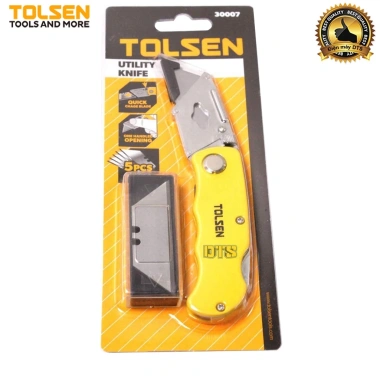 Dao trổ TOLSEN gấp gọn vỏ nhôm, thay lưỡi siêu nhanh kèm 5 lưỡi SK5 Nhật - Tiêu chuẩn Châu Âu