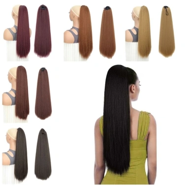 DARON Dài Yaki Thẳng Đuôi Ngựa Kẹp Dây Rút Afro Đen Nâu Phụ Kiện Tóc Dự Tiệc 150k 3