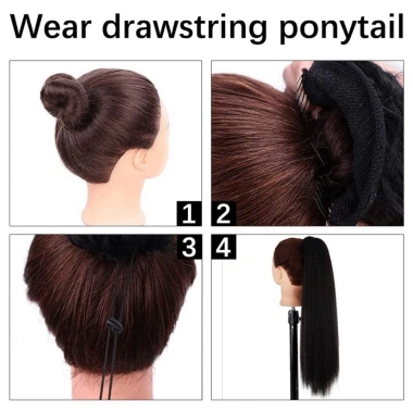 DARON Dài Yaki Thẳng Đuôi Ngựa Kẹp Dây Rút Afro Đen Nâu Phụ Kiện Tóc Dự Tiệc 150k 4
