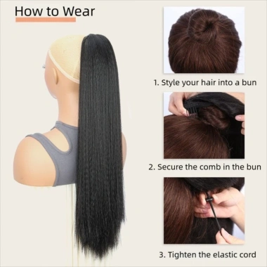 DARON Dài Yaki Thẳng Đuôi Ngựa Kẹp Dây Rút Afro Đen Nâu Phụ Kiện Tóc Dự Tiệc 150k 7