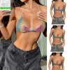 Dasbsug Hộp Đêm Nữ Lấp Lánh Kim Cương Giả – Bikini Dây Lưng Crop Top Áo Ngực Dây Xích