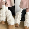 Dasbsug Nữ Fuzzy Boot Cover Giữ Ấm Chân - Ruy Băng Nơ Dễ Thương cho Quần Legging 2
