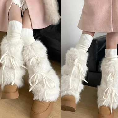 Dasbsug Nữ Fuzzy Boot Cover Giữ Ấm Chân - Ruy Băng Nơ Dễ Thương cho Quần Legging 2 Dasbsug Nữ Fuzzy Boot Cover Giữ Ấm Chân - Ruy Băng Nơ Dễ Thương cho Quần Legging 2