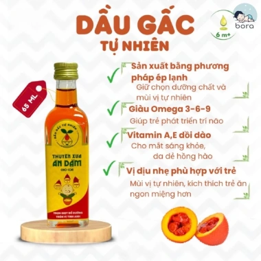 Dầu ăn dặm bé Thuyền Xưa hạt tự nhiên Oliu Macca Óc chó Gấc 65/250ml 70.000đ