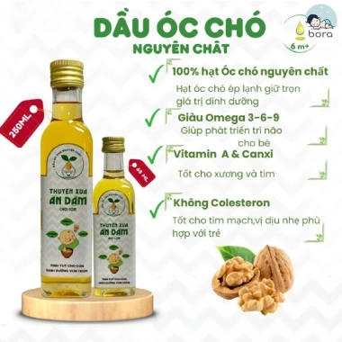 Dầu ăn dặm bé Thuyền Xưa hạt tự nhiên Oliu Macca Óc chó Gấc 65/250ml 70.000đ