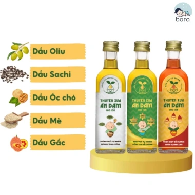 Dầu ăn dặm bé Thuyền Xưa hạt tự nhiên Oliu Macca Óc chó Gấc 65/250ml 70.000đ