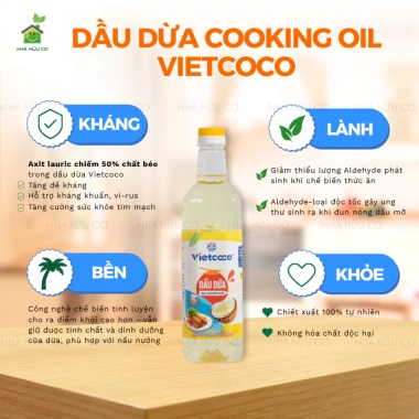 Dầu ăn dừa Vietcoco 1 lít - Organic, thơm ngon, chịu nhiệt cao, giá ưu đãi