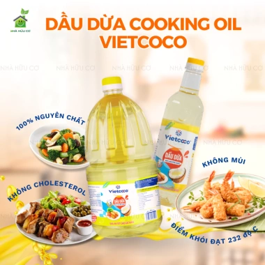 Dầu ăn dừa Vietcoco 1 lít - Organic, thơm ngon, chịu nhiệt cao, giá ưu đãi