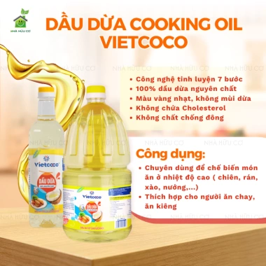 Dầu ăn dừa Vietcoco 1 lít - Organic, thơm ngon, chịu nhiệt cao, giá ưu đãi