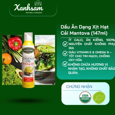 Dầu ăn xịt hạt cải Mantova 147ml - Canola oil ít calo, ăn kiêng, 100% nguyên chất Xanhsam Dầu ăn xịt hạt cải Mantova 147ml - Canola oil ít calo, ăn kiêng, 100% nguyên chất Xanhsam