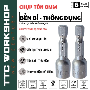 Đầu bắn vít tôn SC 8mm nam châm chống trượt, chống ăn mòn, độ bền cao, chuôi lục giác - Giá 26.600₫