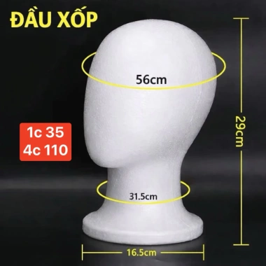 Đầu canh xốp Hoả Tốc Thùng nhựa đựng wig, giá đỡ wig không mặt có lỗ, tặng ghim 40.000₫