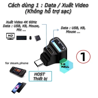 đầu chuyển Type C 1-2 + USB A 100W 10Gbps, sạc nhanh 4K 60Hz - 65k 4