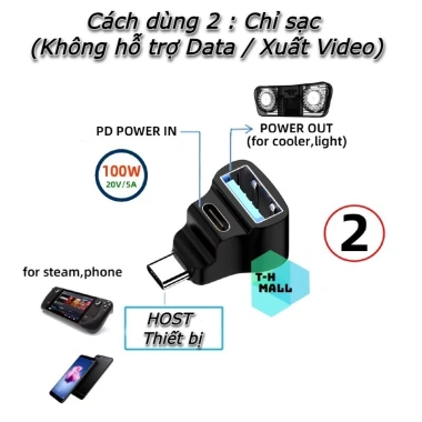 đầu chuyển Type C 1-2 + USB A 100W 10Gbps, sạc nhanh 4K 60Hz - 65k 5