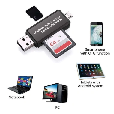 Đầu Đọc Thẻ Micro USB + USB OTG - Bộ Chuyển Đổi Thẻ Nhớ USB2.0 Cho PC Android, 108.507₫