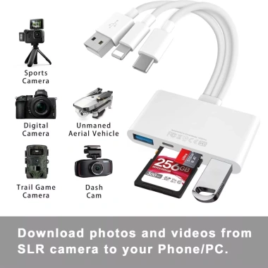 Đầu đọc thẻ nhớ 5 trong 1 USB OTG: chuyển đổi nhanh, hỗ trợ SD, microSD, TF, CF, MMC, giá 145.000 VND