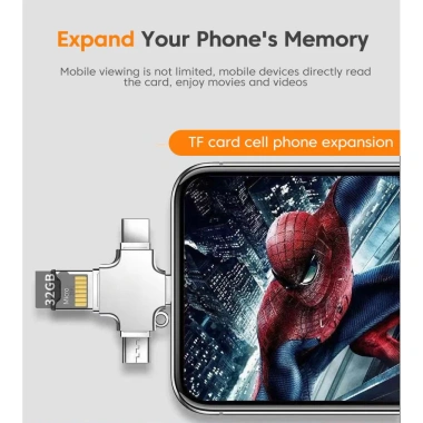 Đầu đọc thẻ TF đa giao diện USB 3.0 Type‑C, Lightning, Micro USB – Tốc độ nhanh, tương thích PC & điện thoại, giá 95.150₫